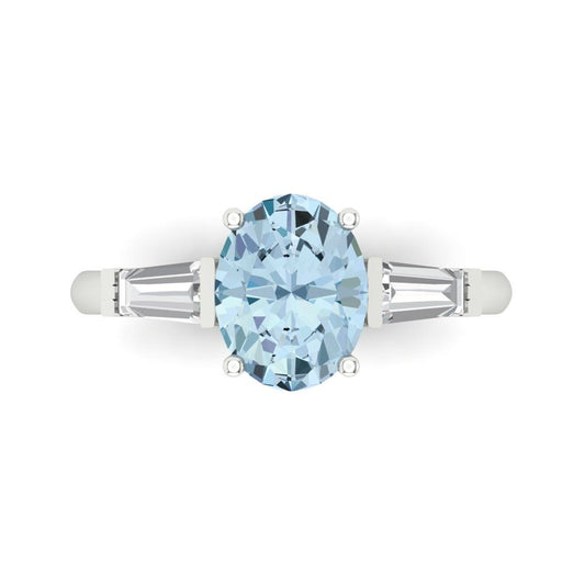 2.5 cttw Zirconia Simulated Blue Diamond Three-Stone Engagement Ring - Solid White Gold (VVS1, Oval Cut,9x7mm)