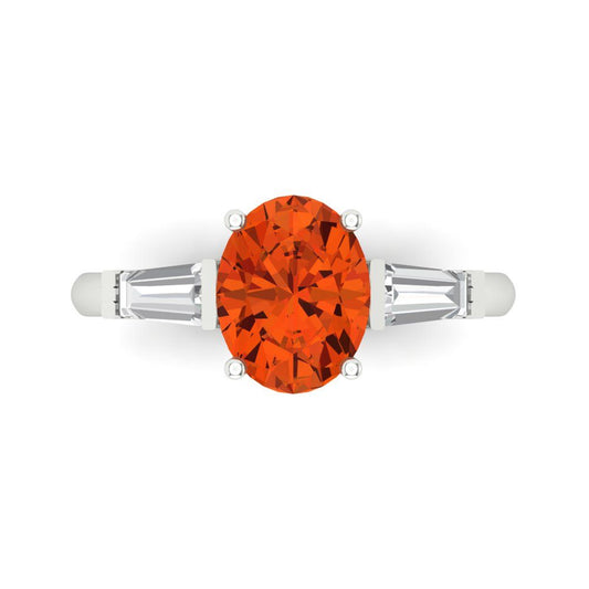 2.5 cttw Zirconia Simulated Red Diamond Three-Stone Engagement Ring - Solid White Gold (VVS1, Oval Cut,9x7mm)