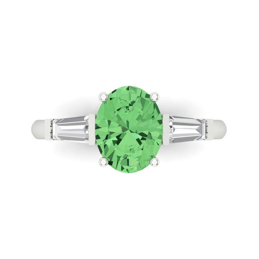 2.5 cttw Zirconia Simulated Green Diamond Three-Stone Engagement Ring - Solid White Gold (VVS1, Oval Cut,9x7mm)