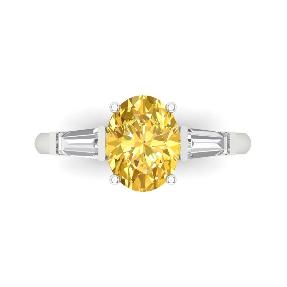 2.5 cttw Zirconia Simulated Yellow Diamond Three-Stone Engagement Ring - Solid Gold (VVS1, Oval Cut,9x7mm)