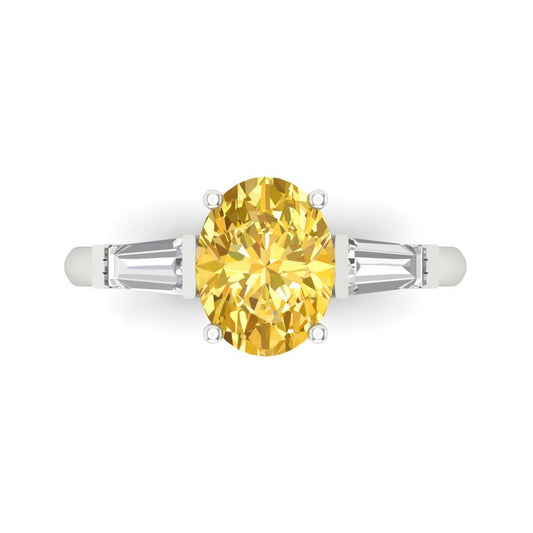 2.5 cttw Zirconia Simulated Yellow Diamond Three-Stone Engagement Ring - Solid White Gold (VVS1, Oval Cut,9x7mm)