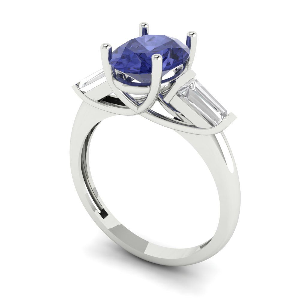 2.5 cttw Simulated Tanzanite Three-Stone Engagement Ring - Solid Gold (Oval Cut,9x7mm)
