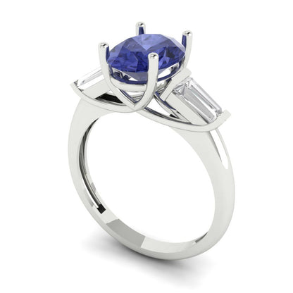 2.5 cttw Simulated Tanzanite Three-Stone Engagement Ring - Solid Gold (Oval Cut,9x7mm)