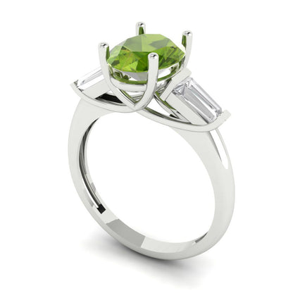 2.5 cttw Natural Peridot Three-Stone Engagement Ring - Solid Gold (Oval Cut,9x7mm)