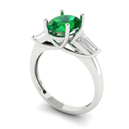 2.5 cttw Simulated Emerald Three-Stone Engagement Ring - Solid Gold (Oval Cut,9x7mm)