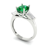 2.5 ct Brilliant Oval Cut Simulated Emerald Stone White Gold Solitaire with Accents Three-Stone Ring