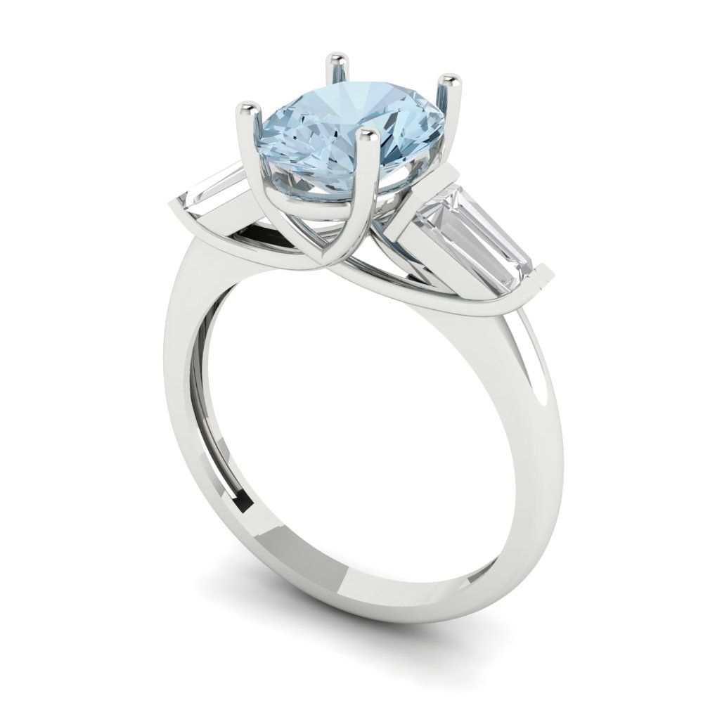 2.5 cttw Natural Swiss Blue Topaz Three-Stone Engagement Ring - Solid Gold (Oval Cut,9x7mm)