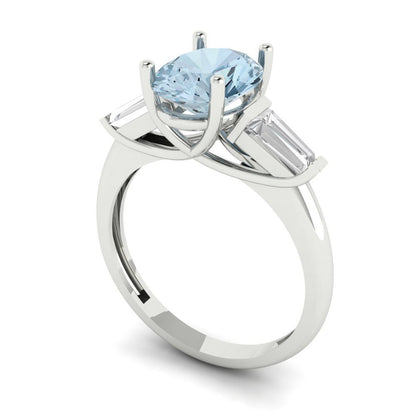 2.5 cttw Natural Swiss Blue Topaz Three-Stone Engagement Ring - Solid Gold (Oval Cut,9x7mm)