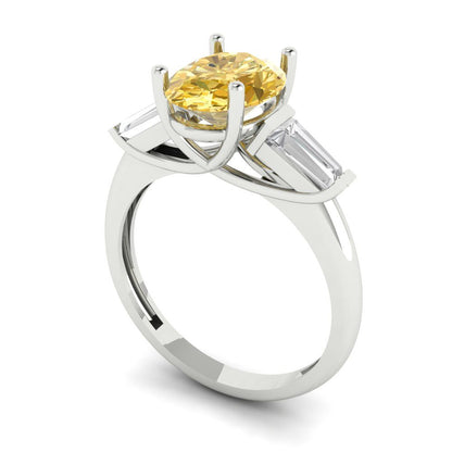 2.5 cttw Zirconia Simulated Yellow Diamond Three-Stone Engagement Ring - Solid Gold (VVS1, Oval Cut,9x7mm)