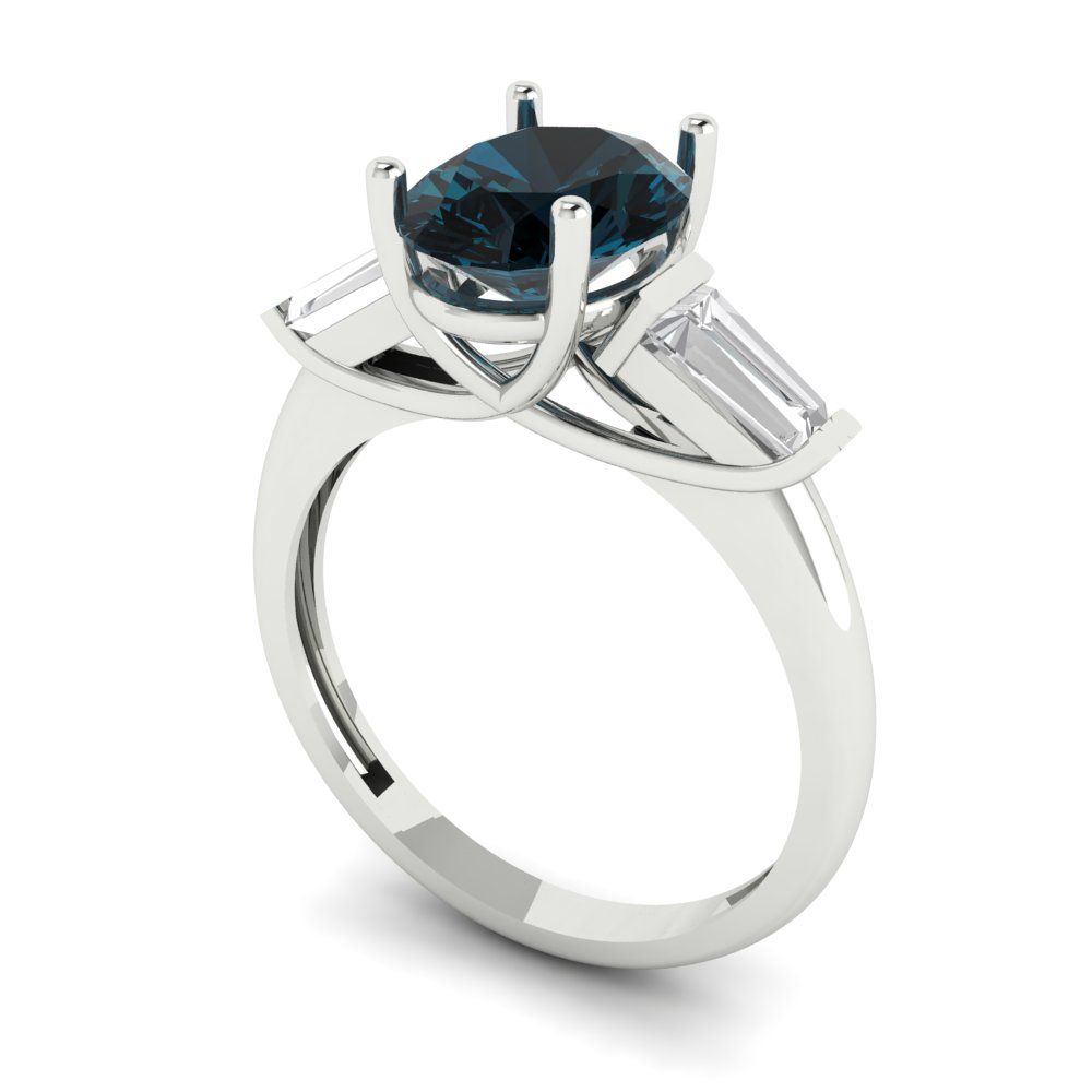 2.5 cttw Natural London Blue Topaz Three-Stone Engagement Ring - Solid Gold (Oval Cut,9x7mm)