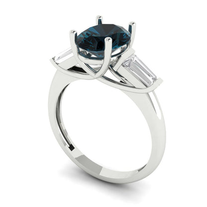 2.5 cttw Natural London Blue Topaz Three-Stone Engagement Ring - Solid Gold (Oval Cut,9x7mm)