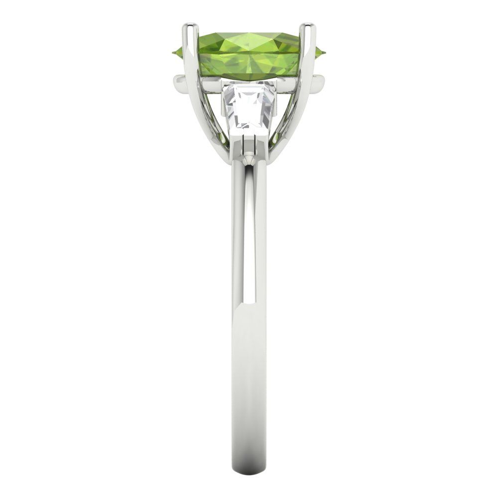 2.5 cttw Natural Peridot Three-Stone Engagement Ring - Solid Gold (Oval Cut,9x7mm)