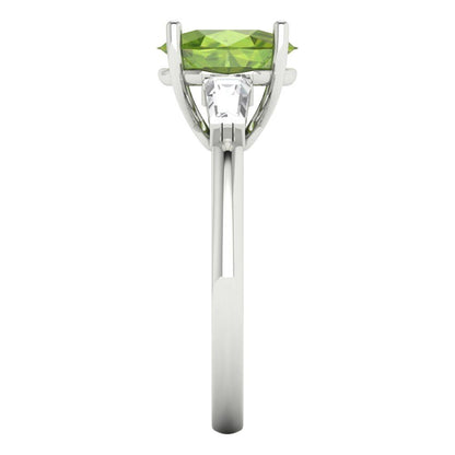 2.5 cttw Natural Peridot Three-Stone Engagement Ring - Solid Gold (Oval Cut,9x7mm)