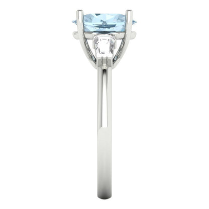 2.5 cttw Natural Swiss Blue Topaz Three-Stone Engagement Ring - Solid Gold (Oval Cut,9x7mm)