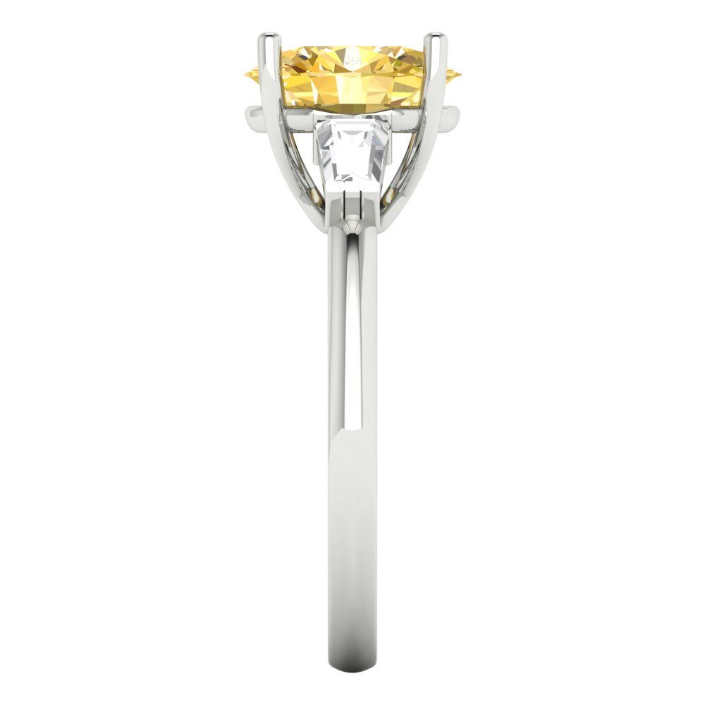 2.5 cttw Zirconia Simulated Yellow Diamond Three-Stone Engagement Ring - Solid Gold (VVS1, Oval Cut,9x7mm)