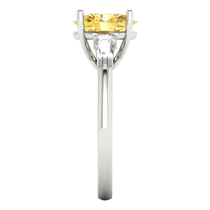 2.5 cttw Zirconia Simulated Yellow Diamond Three-Stone Engagement Ring - Solid Gold (VVS1, Oval Cut,9x7mm)