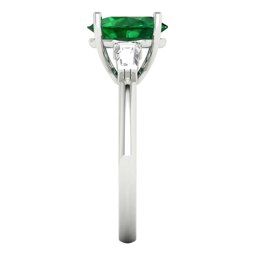 2.5 cttw Simulated Emerald Three-Stone Engagement Ring - Solid Gold (Oval Cut,9x7mm)
