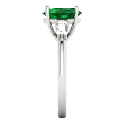 2.5 cttw Simulated Emerald Three-Stone Engagement Ring - Solid Gold (Oval Cut,9x7mm)