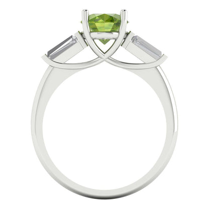 2.5 cttw Natural Peridot Three-Stone Engagement Ring - Solid Gold (Oval Cut,9x7mm)