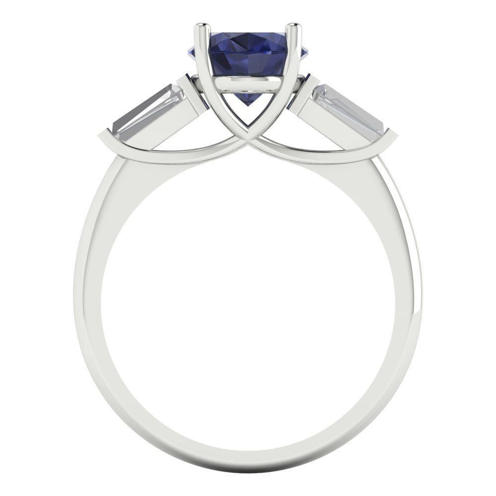 2.5 cttw Simulated Blue Sapphire Three-Stone Engagement Ring - Solid Gold (Oval Cut,9x7mm)