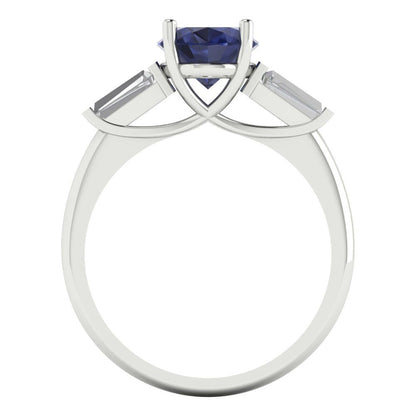 2.5 cttw Simulated Blue Sapphire Three-Stone Engagement Ring - Solid Gold (Oval Cut,9x7mm)