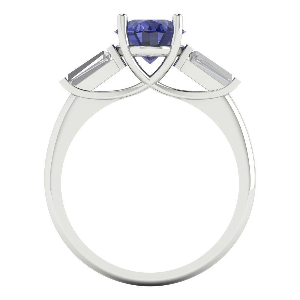 2.5 cttw Simulated Tanzanite Three-Stone Engagement Ring - Solid Gold (Oval Cut,9x7mm)