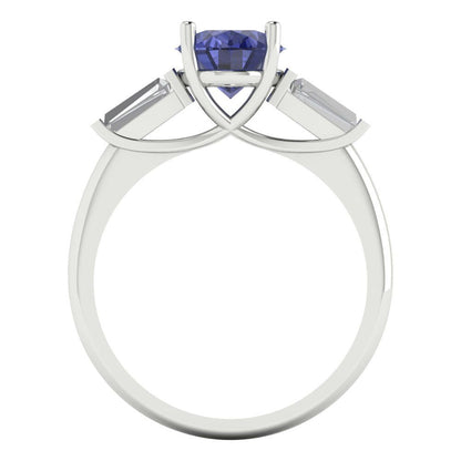 2.5 cttw Simulated Tanzanite Three-Stone Engagement Ring - Solid Gold (Oval Cut,9x7mm)