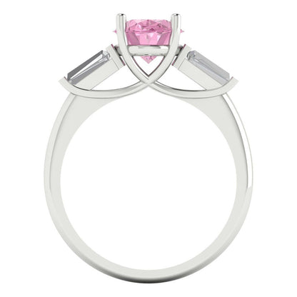 2.5 cttw Zirconia Simulated Pink Diamond Three-Stone Engagement Ring - Solid Gold (VVS1, Oval Cut,9x7mm)