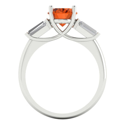 2.5 cttw Zirconia Simulated Red Diamond Three-Stone Engagement Ring - Solid Gold (VVS1, Oval Cut,9x7mm)