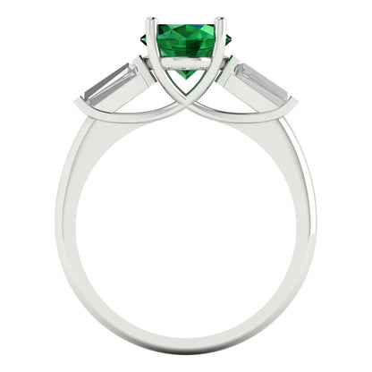 2.5 cttw Simulated Emerald Three-Stone Engagement Ring - Solid Gold (Oval Cut,9x7mm)