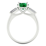 2.5 ct Brilliant Oval Cut Simulated Emerald Stone White Gold Solitaire with Accents Three-Stone Ring