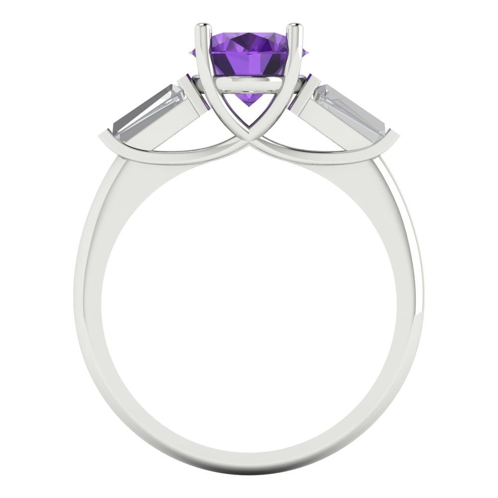 2.5 cttw Natural Amethyst Three-Stone Engagement Ring - Solid Gold (Oval Cut,9x7mm)