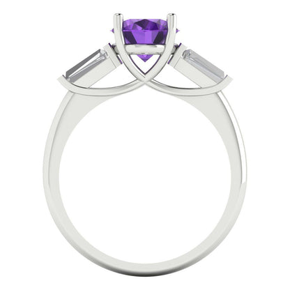 2.5 cttw Natural Amethyst Three-Stone Engagement Ring - Solid Gold (Oval Cut,9x7mm)