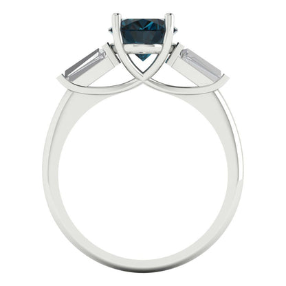 2.5 cttw Natural London Blue Topaz Three-Stone Engagement Ring - Solid Gold (Oval Cut,9x7mm)