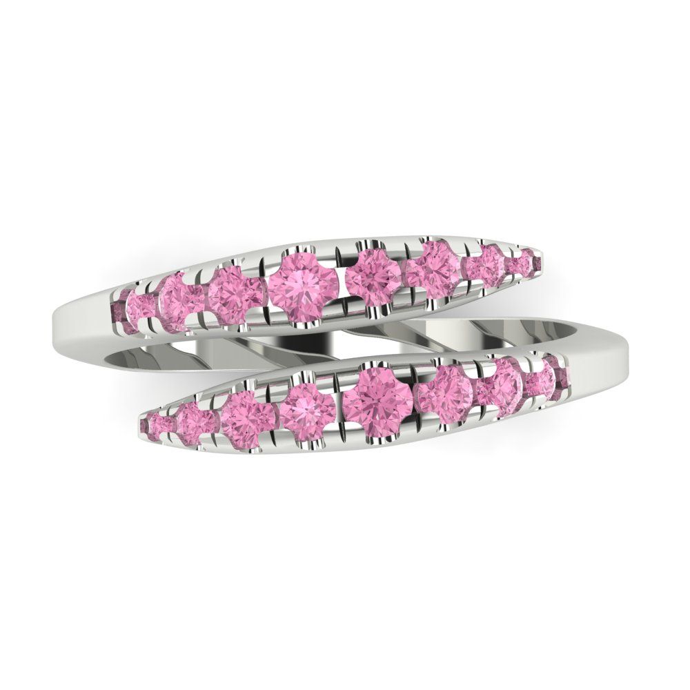 0.235 cttw Simulated Pink Diamond Round Cut White Gold Eternity Wedding Band