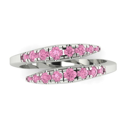 0.235 cttw Simulated Pink Diamond Round Cut White Gold Eternity Wedding Band