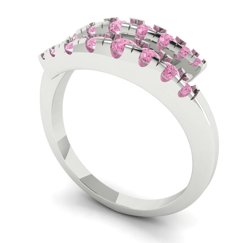 0.235 cttw Simulated Pink Diamond Round Cut White Gold Eternity Wedding Band