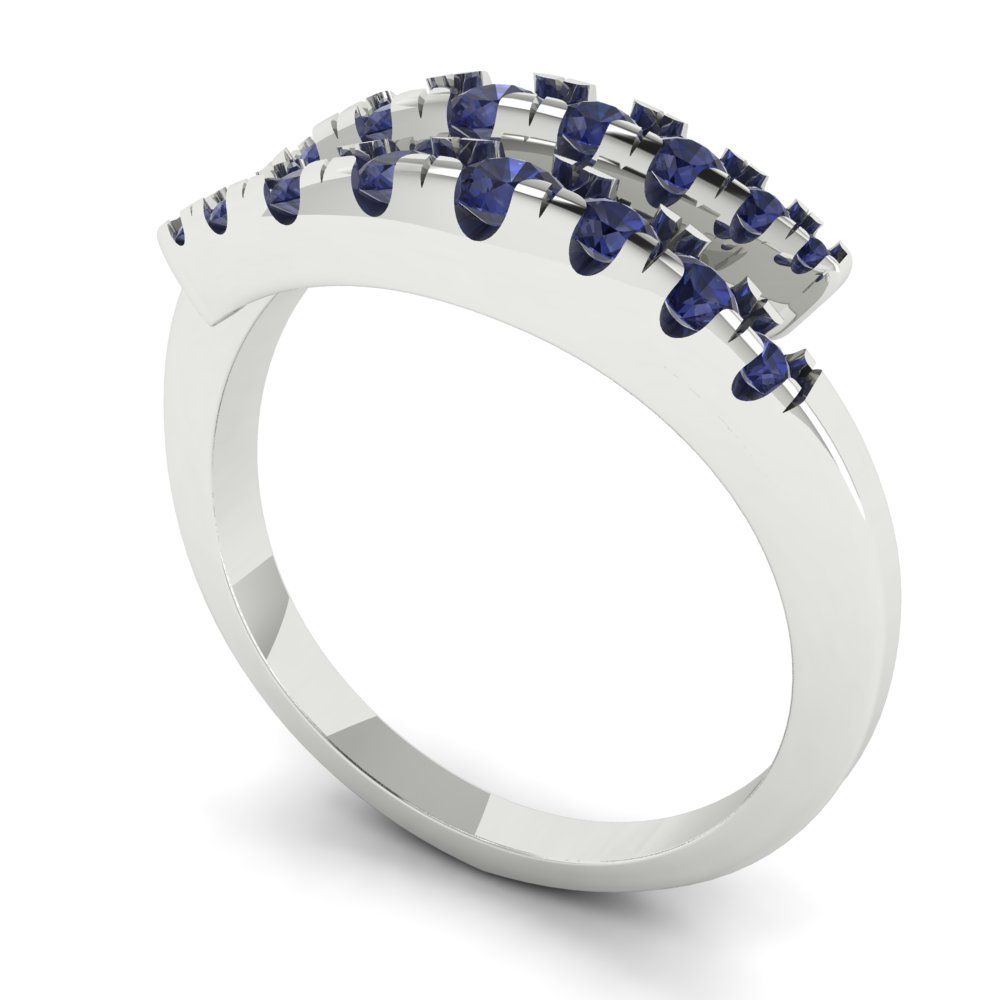 0.235 cttw Simulated Blue Sapphire Round Cut White Gold Eternity Wedding Band