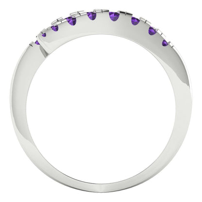 0.235 cttw Natural Amethyst Round Cut White Gold Eternity Wedding Band