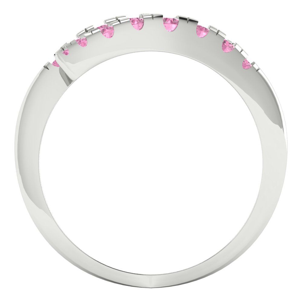 0.235 cttw Simulated Pink Diamond Round Cut White Gold Eternity Wedding Band