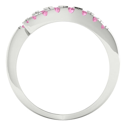 0.235 cttw Simulated Pink Diamond Round Cut White Gold Eternity Wedding Band