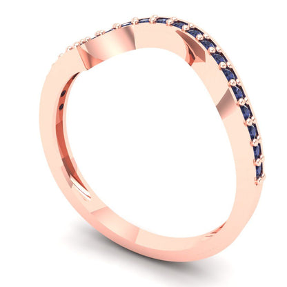 0.165 cttw Simulated Blue Sapphire Round Cut Rose Gold Eternity Wedding Band