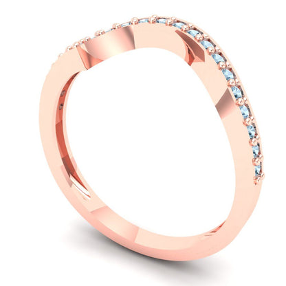 0.165 cttw Natural Aquamarine Round Cut Rose Gold Eternity Wedding Band