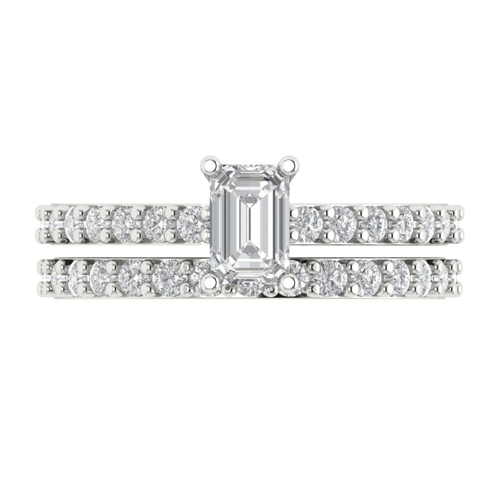 1.16 ct Brilliant Emerald Cut Natural Diamond Stone Clarity VS1-2 Color G-H White Gold Solitaire with Accents Bridal Set
