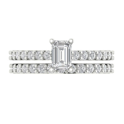 1.16 ct Brilliant Emerald Cut Natural Diamond Stone Clarity VS1-2 Color G-H White Gold Solitaire with Accents Bridal Set