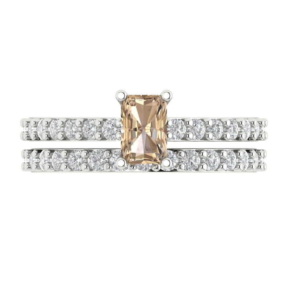 1.325 cttw Emerald Cut Yellow Moissanite Bridal Set - Solid White Gold Engagement Ring & Wedding Band