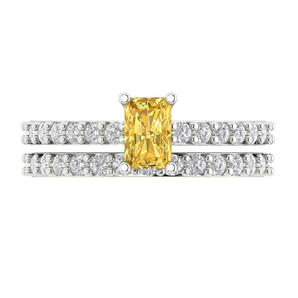 1.325 cttw Emerald Cut Natural Citrine Bridal Set - Solid White Gold Engagement Ring & Wedding Band