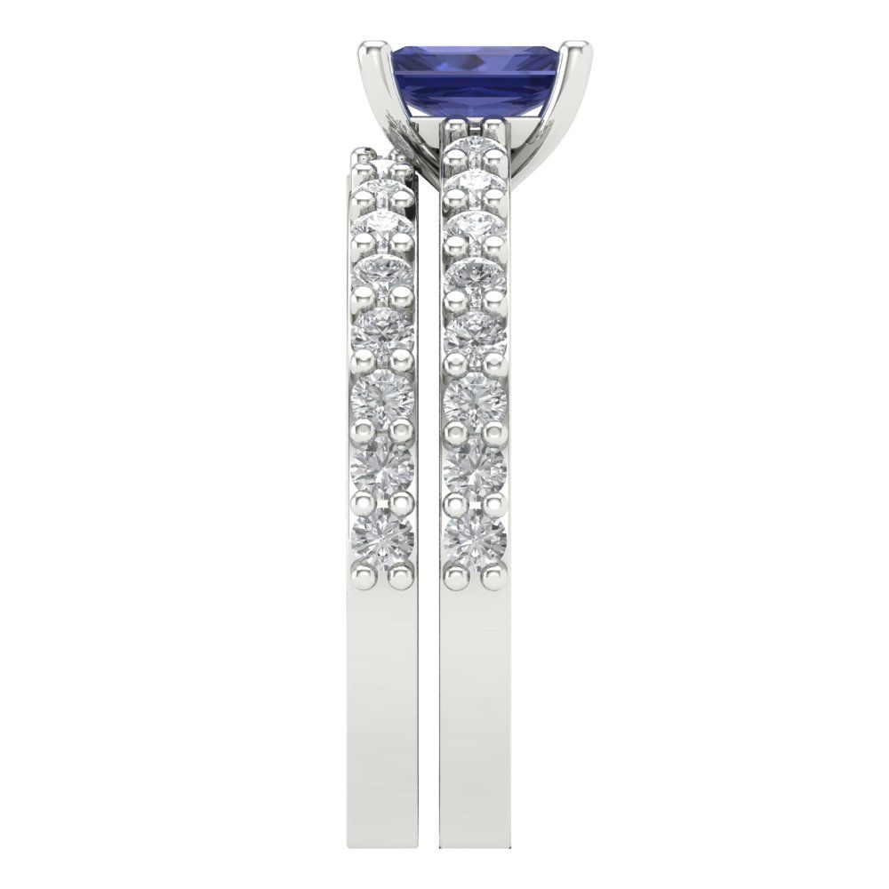 1.325 cttw Emerald Cut Simulated Tanzanite Bridal Set - Solid White Gold Engagement Ring & Wedding Band