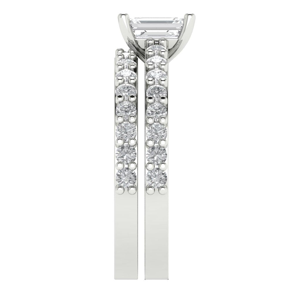 1.16 ct Brilliant Emerald Cut Natural Diamond Stone Clarity VS1-2 Color G-H White Gold Solitaire with Accents Bridal Set