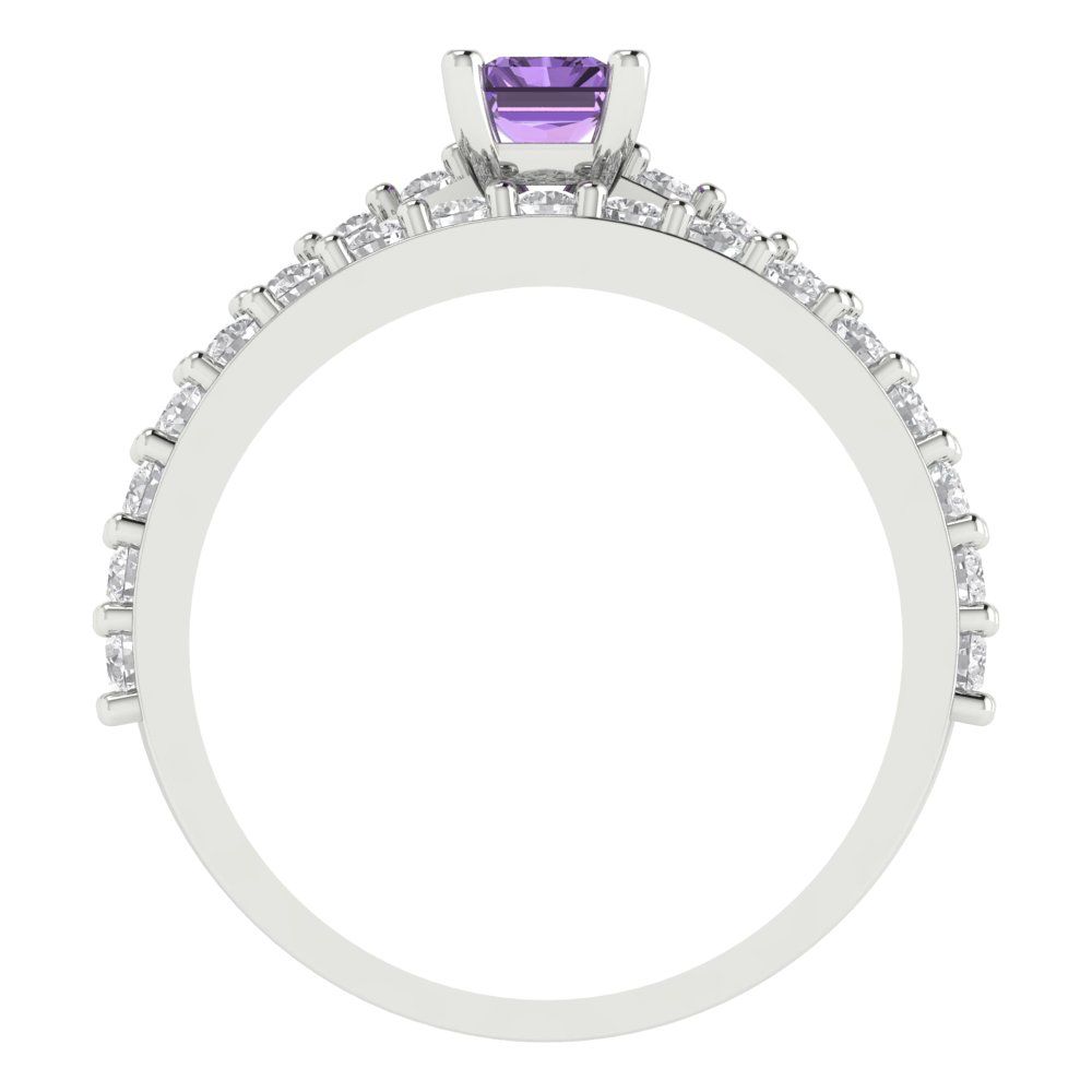 1.325 cttw Emerald Cut Simulated Alexandrite Bridal Set - Solid White Gold Engagement Ring & Wedding Band